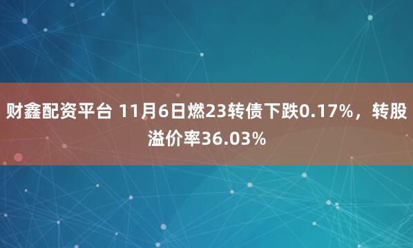 财鑫配资平台 11月6日燃23转债下跌0.17%，转股溢价率36.03%